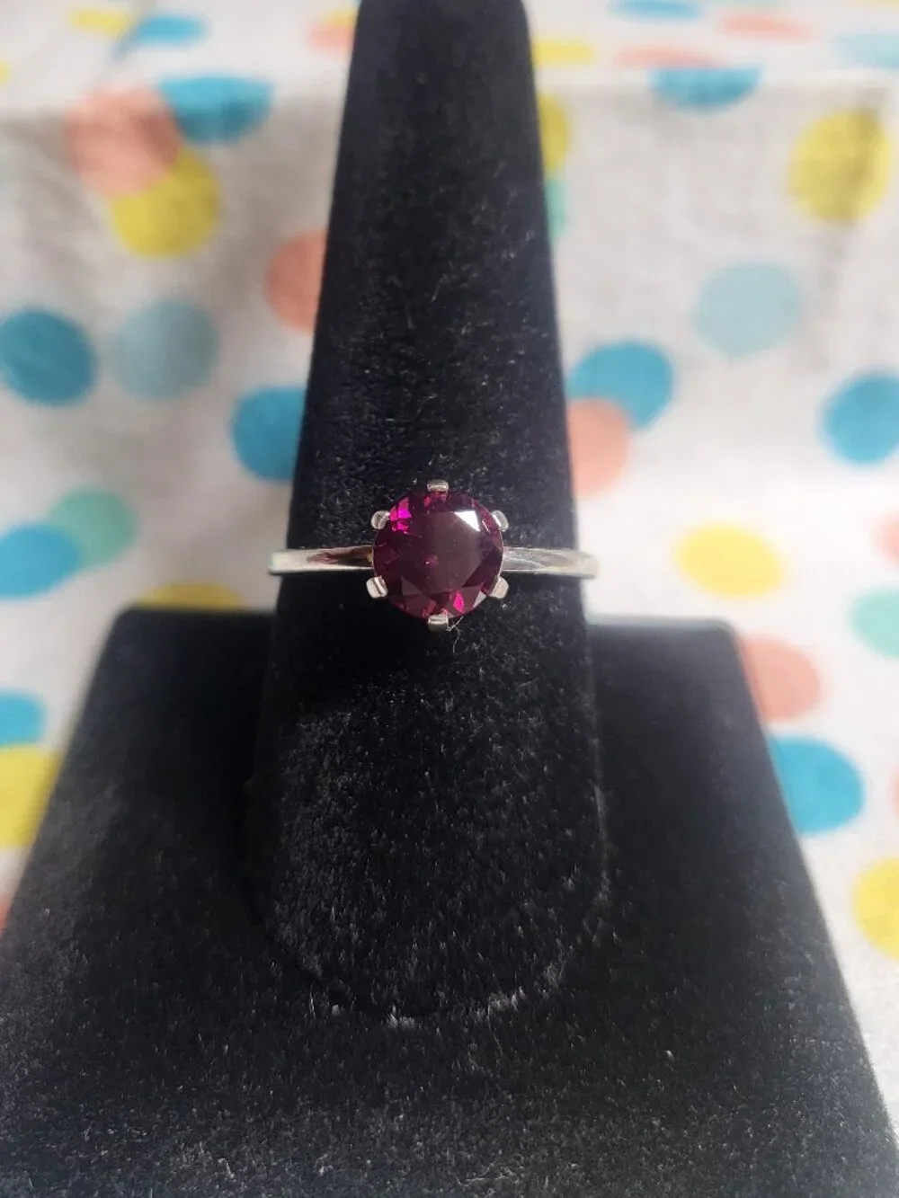Vintage Thai Sterling Silver Rhodolite Garnet Solitaire Ring